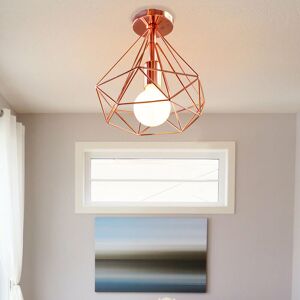 Axhup - Ceiling Light Industrial Simple Rosegold Ceiling Lamp Ø25cm Metal Diamond Cage Chandelier E27 for Living Room Hallway