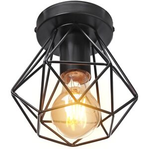 WOTTES Retro Ceiling Light Metal Geometric Cage Ceiling Lamp Indoor Black Pendant Light