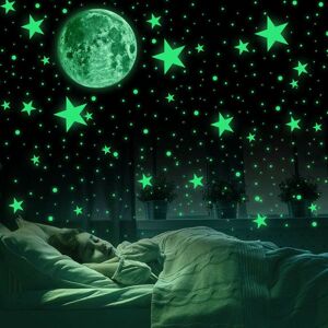 DENUOTOP Luminous stickers for children's room wall stickers 435 pcs light spot and moon stickers 30cm wall stickers for starry sky, shining stars and