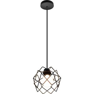 WOTTES Retro Pendant Lamp Metal Geometric Cage Ceiling Hanging Light Iron Black Chandelier