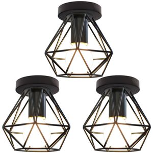 AXHUP Vintage Pendant Lighting Fixture, Industrial Ø16cm Mini Diamond Shape Metal Hanging Ceiling Lamp, Chandelier with Black Cage Lampshade for Bedroom