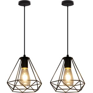 WOTTES Vintage Pendant Lights Metal Cage Ceiling Hanging Lamp for Kitchen Island Bar Cafe - 2Pcs