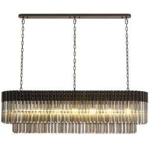 LITECRAFT Visconte Cascata Ceiling Pendant 2 Tier 7 Light With Glass Rod Shade - Black - Black