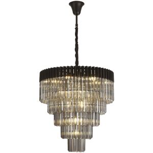 LITECRAFT Visconte Cascata Ceiling Pendant 5 Tier 18 Light With Glass Rod Shade - Black - Black