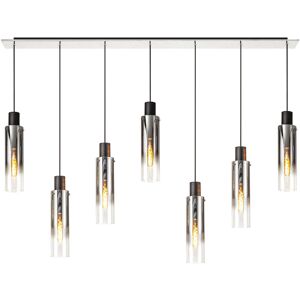 LITECRAFT Visconte Fumo Ceiling Pendant Bar 7 Light With Slim Smoke Glass Shades - Black - Black