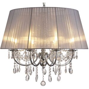 LITECRAFT Visconte Romanza Chandelier 8 Light With Grey Organza Shade - Polished Chrome - Chrome