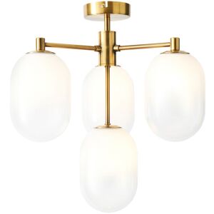 LITECRAFT Visconte Scala Semi Flush Ceiling Light 4 Arm With White Glass Shades - Brass - Brass