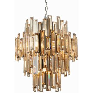 Lighting Viviana - Pendant Chrome Effect Plate & Champagne Crystal (K9) Drops 12 Light Dimmable IP20 - E14 - Endon