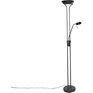 QAZQA Modern floor lamp black with reading lamp incl. led dim to warm - Diva - Black