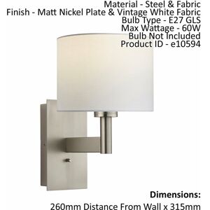 LOOPS Wall Light & Shade Matt Nickel & Vintage White Fabric 60W E27 e10594