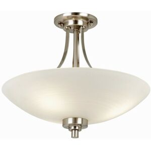 Welles - 3 Light Flush Ceiling Light White, Satin Chrome, E27 - Endon