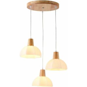 DENUOTOP Wood and Glass Pendant Light, Milky White Glass Ceiling Light Fixture, Rustic Hanging Lamp for Kitchen, Dining Island, Hall Decor (Three-Light Disc,