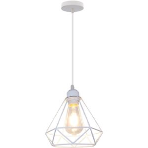 WOTTES Modern Ceiling Light White Metal Cage Pendant Lamp Shade Indoor Chandelier - 1 Pcs