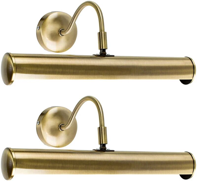 VALUELIGHTS 2 x Traditional Indoor Picture Wall Light Fittings - Antique Brass - Including led Bulb