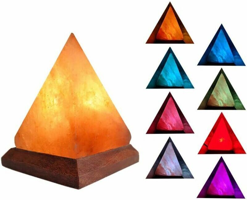 HOOPZI Pyramid Salt Lamp, Himalayan Salt Colorful Negative Light Release Ion Lamp with Wooden Base