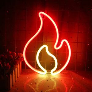 Dewdat - 1PC Flame Neon Sign, Flame Led Light Sign for Wall Decor, Hanging Flame Shape Light, usb or Battery Powered Fire Neon Sign for Party,