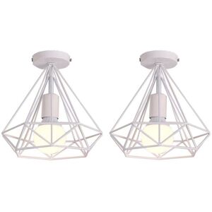 Axhup - 2 Pack Ceiling Light Industrial Simple White Ceiling Lamp Ø25cm Metal Diamond Cage Chandelier E27 for Living Room Hallway