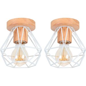 Axhup - 2 Pack Ceiling Light Vintage Industrial E27 40W Ceiling Lamp Cage Diamond in Wood and Iron for Corridor Stairs Entrance Bedroom White