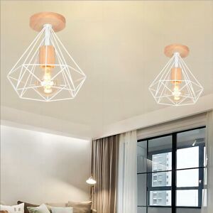Axhup - 2 Pack Diamond Shape Ceiling Light Industrial E27 25cm Lampe Ceiling Light in Wood Metal for Corridor Stairs Entrance Bedroom White