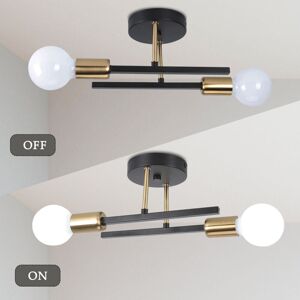 Wottes - 2-pack Industrial Chandelier Sputnik Ceiling Light Semi-Flush Mount Ceiling Lamp for Living Room Bedroom Black