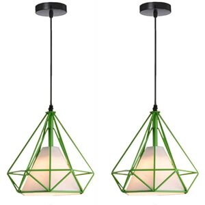 Wottes - 2-pack Industrial Pendant Light Adjustable Ceiling Hanging Light Metal Chandelier Fixtures Green Hanging Lamp Ø25cm