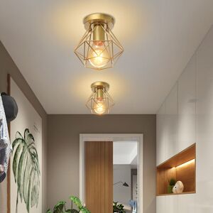 WOTTES 2-pack Industrial Vintage Ceiling Light Semi Flush Mount Ceiling Lamp Metal Cage Hanging Lighting Fixture Gold Ø16cm