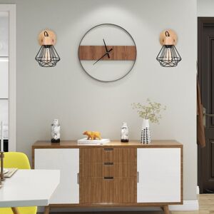 WOTTES 2-pack Industrial Vintage Wall Light Metal Wood Wall Lamp Adjustable Indoor Wall Sconce Black Ø16cm