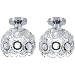 Wottes - 2-pack Modern Ceiling Light Crystal Ceiling Lamp Globe Pendant Light Shade for Bedroom Hallway Living Room Silver Ø17CM