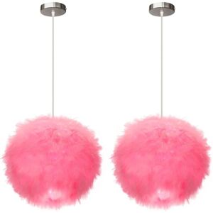 Wottes - 2-pack Modern Ceiling Pendant Light Feather Hanging Lamp Fixture Pink Round Chandelier Lampshade Ø30cm