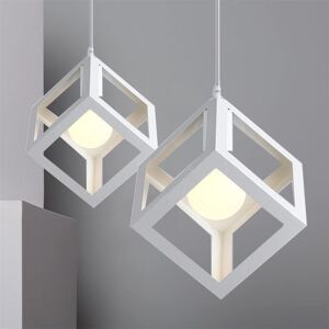 Axhup - 2 Pack Hanging Lamp Modern Creative Retro Ceiling Light Square Pendant Light Iron Metal Cage Pendant Lamp Geometric Pendant Lamp White