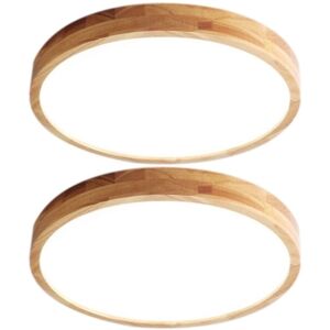 Wottes - 2-pack Modern led Ceiling Light Flush Mount Ceiling Lamp Round Pendant Light Wood Grain Flat Hanging Light Cold White Light Ø40CM