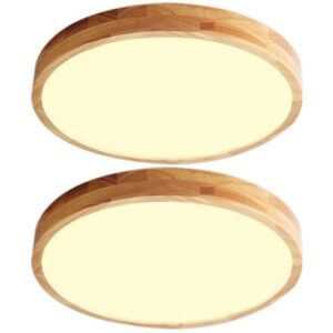 Wottes - 2-pack Modern led Ceiling Light Flush Mount Ceiling Lamp Round Pendant Light Wood Grain Flat Hanging Light Warm Light Ø40CM