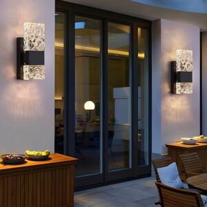 Wottes - 2-pack Modern led Wall Light Crystal Wall Sconces Up and Down Wall Lamp Black Three-Color Variable Light 9X25cm