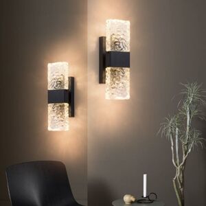 Wottes - 2-pack Modern led Wall Light Crystal Wall Sconces Up and Down Wall Lamp Black Three-Color Variable Light 9X31cm