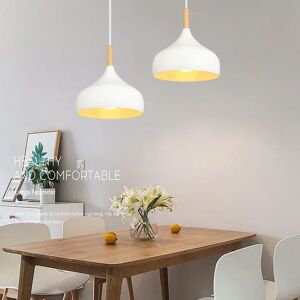 WOTTES 2-pack Modern Pendant Ceiling Lights Hanging Lamp Fixture in Metal Wood Hat Chandelier Lampshade White Ø24CM
