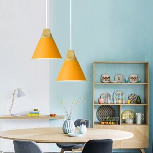 Wottes - 2-pack Modern Pendant Light Wood Metal Hanging Lamp Fixture Adjustable Ceiling Light Yellow Ø22cm