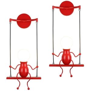 WOTTES 2-pack Modern Wall Lamp Humanoid Creative Wall Light Art Deco Wall Sconce E27 Base Iron Holder for Children Room Red
