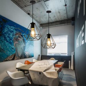 Axhup - 2 Pack Retro Industrial Pendant Light Black Vintage Hanging Light Ø20cm Diamond Chandelier Height Adjustable Pendant Lamp for Living Room