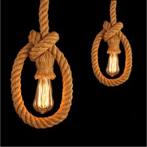 Wottes - 2-pack Vintage Chandelier Industrial Ceiling Pendant Light Hemp Rope Hanging Lamp 100cm Height Adjustable