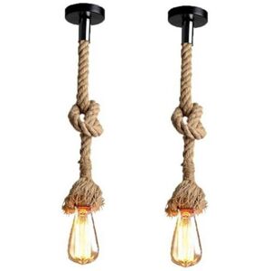 WOTTES 2-pack Vintage Chandelier Industrial Ceiling Pendant Light Hemp Rope Hanging Lamp 200cm Height Adjustable