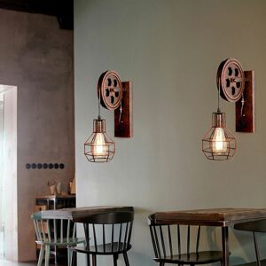 AXHUP 2 Pack Vintage Wall Lamp Creative Wall Lamp E27 Antique Retro Wall Sconce Pulley Wall Light Industrial