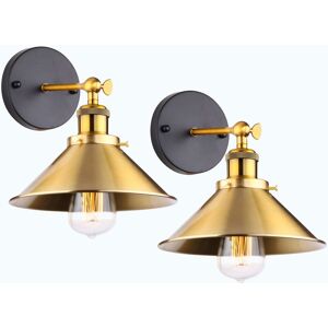 AXHUP 2 Pack Wall Light Industrial Vintage E27 Ø22cm Wall Lampe Adjustable 2 in 1 Ceiling Light for Living Room Bedroom Loft Gold