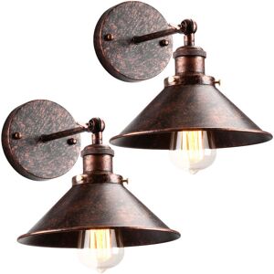AXHUP 2 Pack Wall Light Industrial Vintage E27 Ø22cm Wall Lampe Adjustable 2 in 1 Ceiling Light for Living Room Bedroom Loft Red Rust