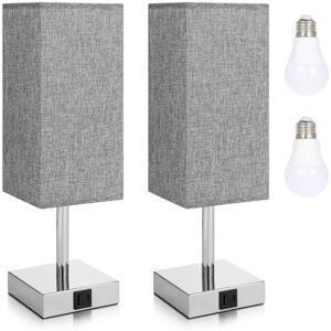 GROOFOO 2 Packs Fabric Bedside Table Lamp Nightstand Lamp with Warm White led Bulb Desk Light Touch Control usb a Type c Charging Ports 3 Levels Dimmable for