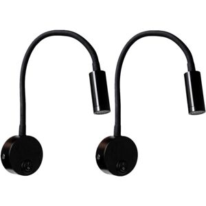 CYSLMUK 2 Pcs Black 3W Wall Reading Lamp, Flexible Adjustable Neck Wall Light Aluminum Desk Lamp, Bedside Lamp with Switch Eye Care led, 3000K