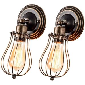 WOTTES Vintage Industrial Wall Light Metal Cage Wall Sconce Adjustable Indoor Wall Lamp 2Pcs - Rust