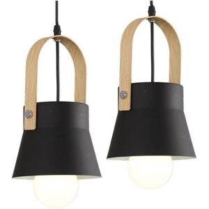 WOTTES Modern Simple Pendant Light Nordic Ceiling Lamp Metal Wooden Hanging Lamp for Kitchen Bedroom Black 2Pcs