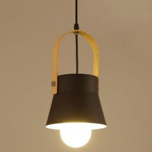 WOTTES Modern Simple Pendant Light Nordic Ceiling Lamp Metal Wooden Hanging Lamp for Kitchen Bedroom Black
