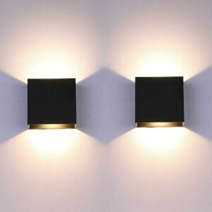 DEWDAT 2Pack led Wall Light Indoor Up Down Wall Sconce Black Wall Lamp Modern 6W Aluminum Lighting for Living Room Bedroom Bathroom Kitchen, Warm White