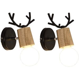Axhup - 2pcs Creative Wall Lamp Modern Antlers Shape Wall Light Wood Christmas Deer Wall Sconce for Living Room Bedroom Bedside (Black)